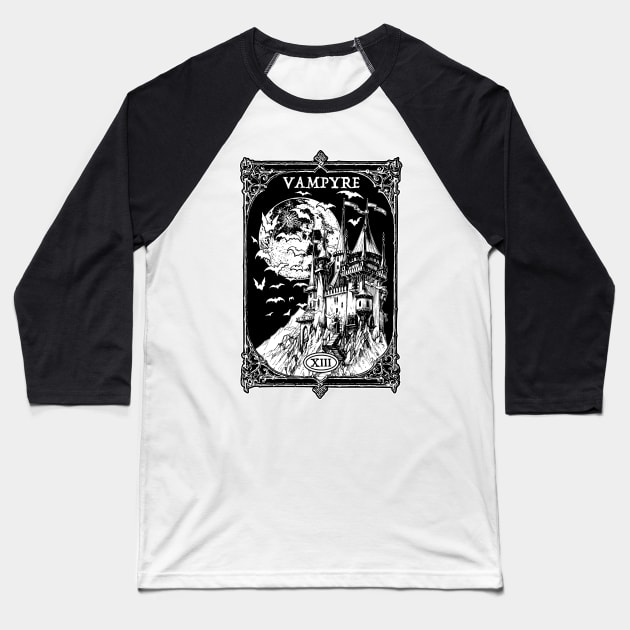 Vampire Castle Baseball T-Shirt by RavenWake